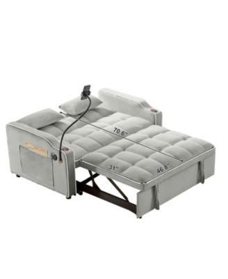 Foldable Velvet Sleeper Sofa Bed with USB, Phone Stand & Adjustable Back