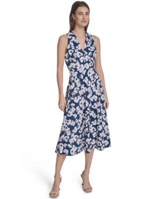 Women's Printed V-Neck Midi Dress
