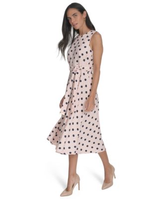 Women's Belted Dot Printed Midi Dress