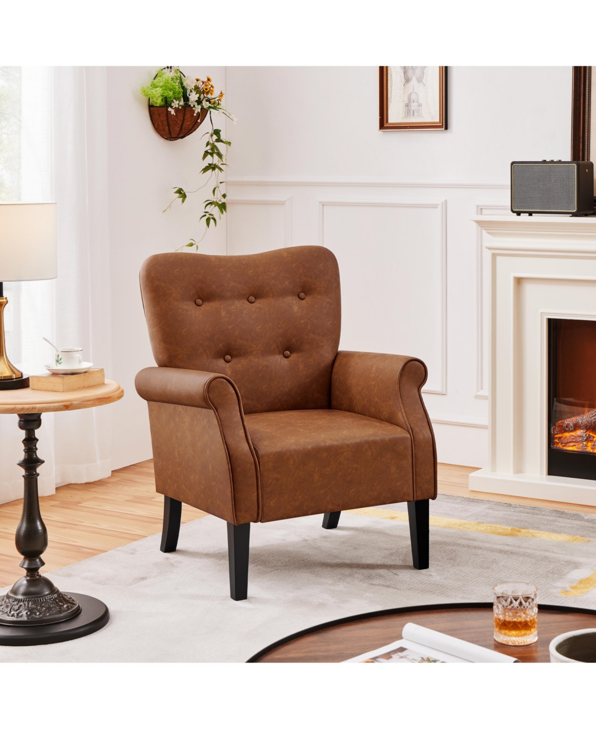 Yaheetech High Back Pu Leather Accent Armchair with Wood-tone Metal Legs