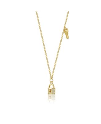 14K Gold Plated with Clear Cubic Zirconia Lock & Key Design Necklace