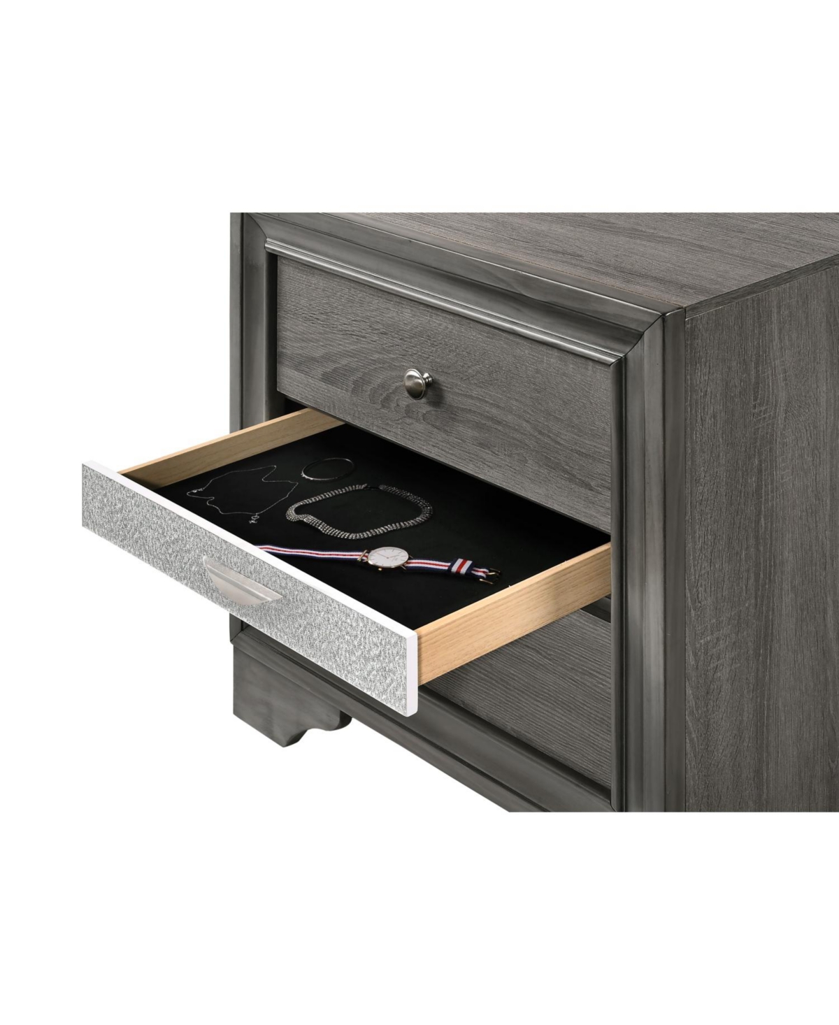 Streamdale Furniture Traditional Matrix 2 Drawers Nightstand In Gray Made With Wood