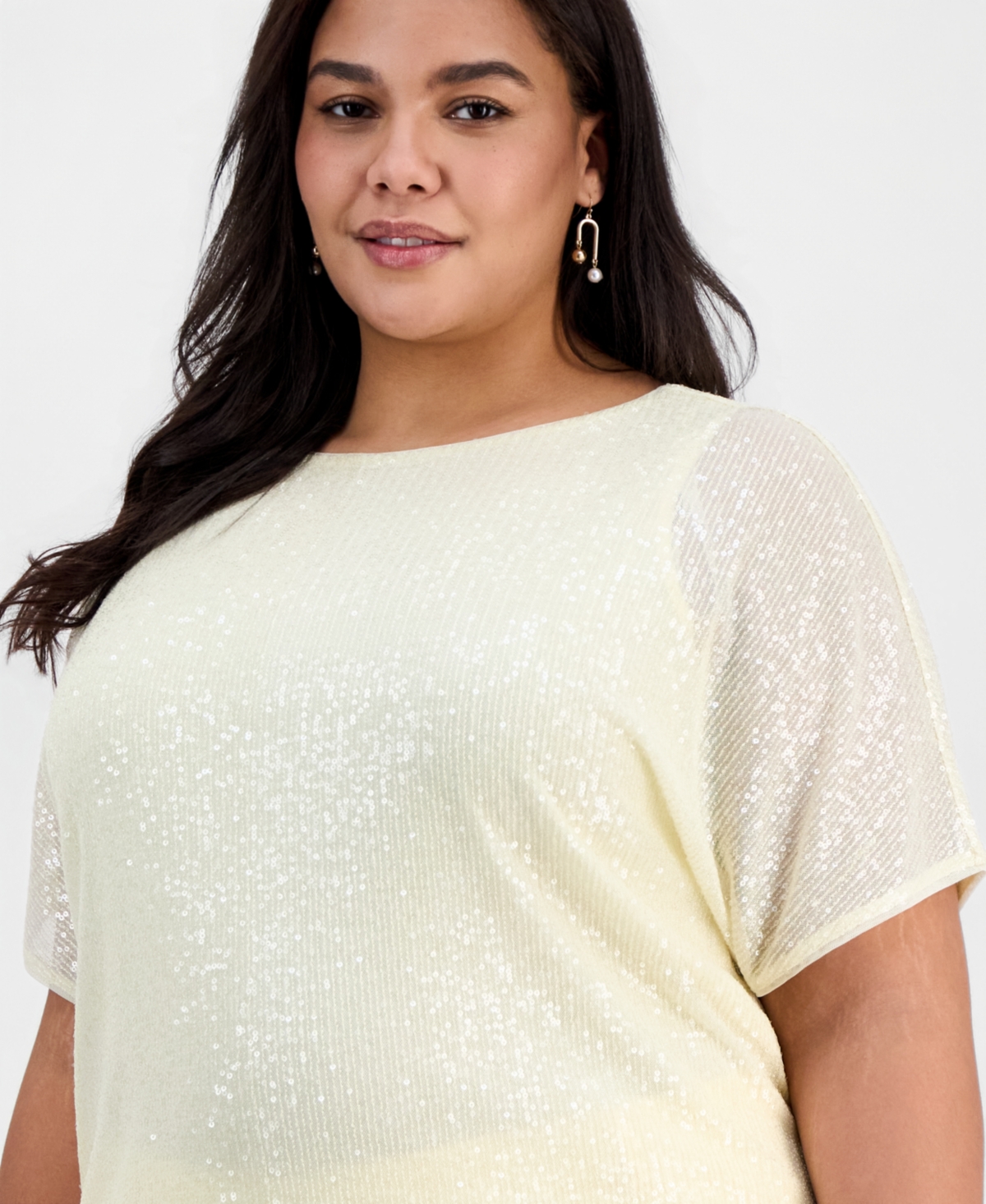 Anne Klein Plus Sequined Dolman-Sleeve Top