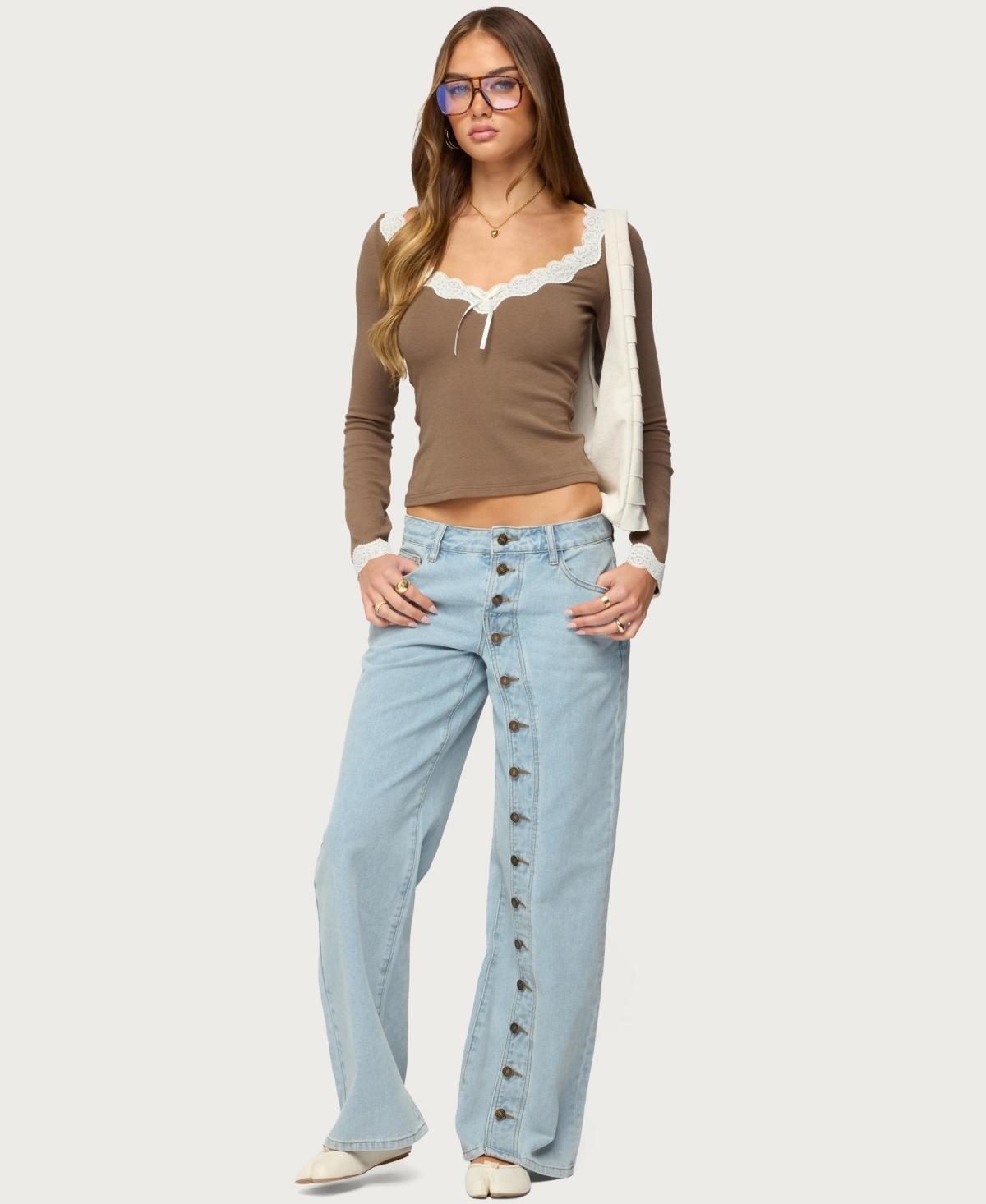 Edikted Women's Contrast Lacey Long Sleeve Top