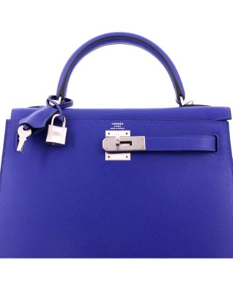 Kelly 28 Handbag Blue Epsom with Brushed Palladium Hardware