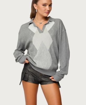 Women's Kati Argyle Oversized Polo Sweater