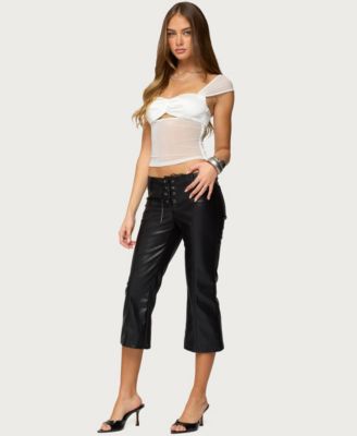Women's Sheer Mesh & Satin Effect Cutout Top