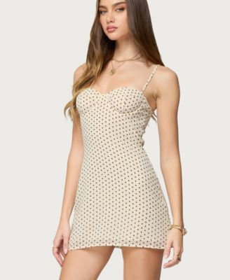 Womens Polka Dot Cupped Chiffon Mini Dress
