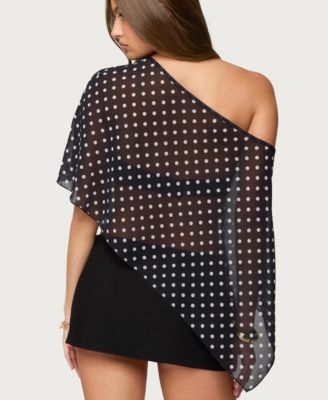 Women's Sheer Chiffon Asymmetric Polka Dot Poncho