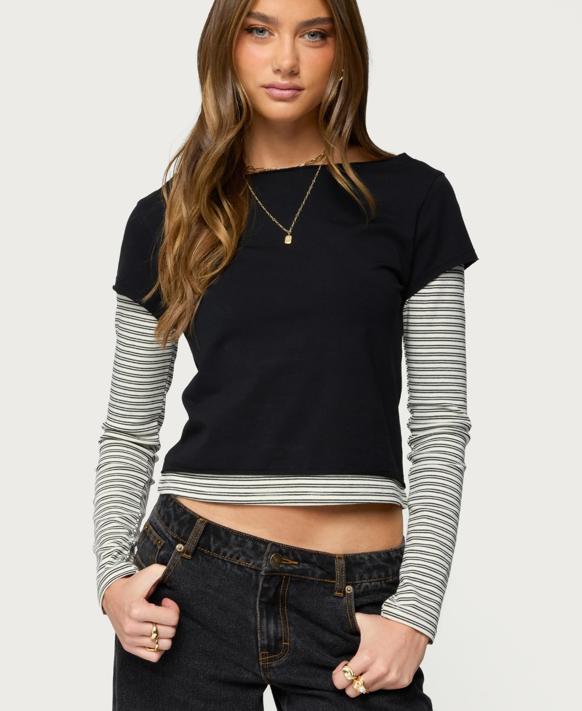 Edikted Women's Layered Stripey Long Sleeve T Shirt