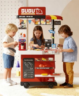 82-Piece Kids Play Kitchen Set Fried Chicken Shop with Steam, Water Circulation Sink, and Color-Changing Food for Ages 3