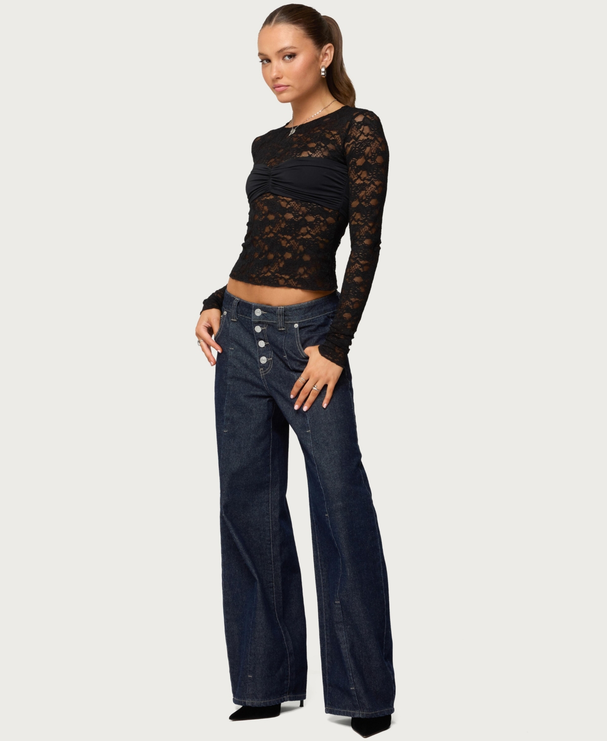 Edikted Women's Rosette Bandeau Sheer Lace Top