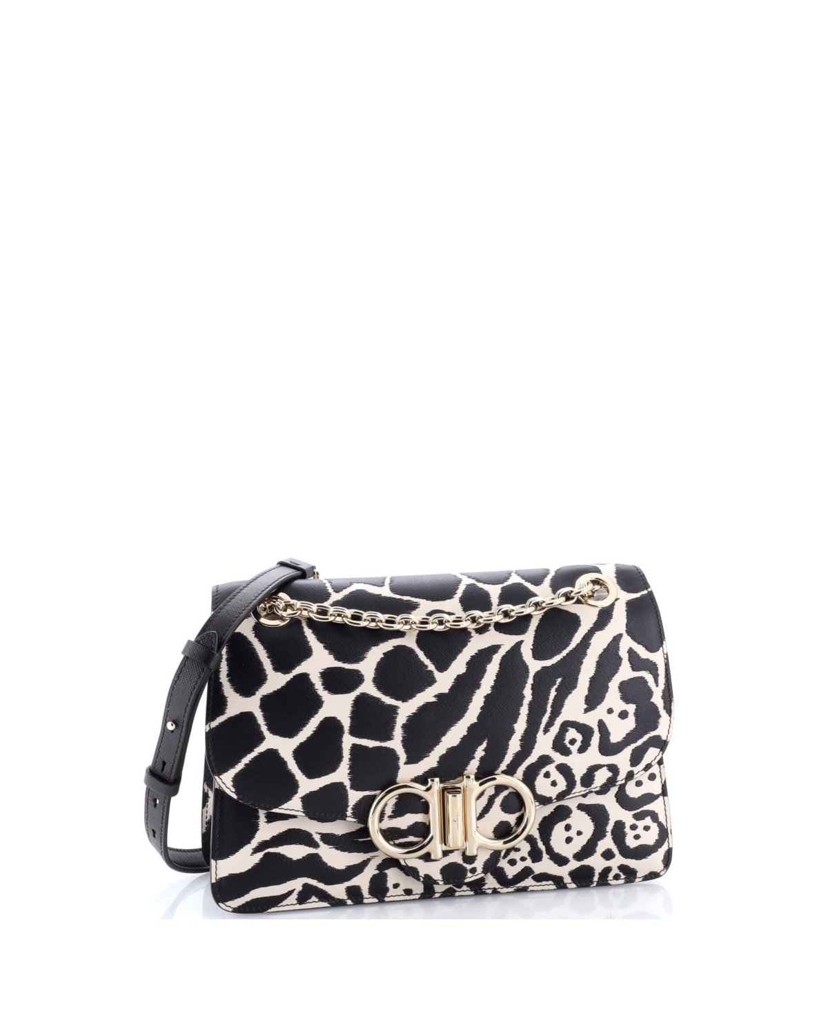 Pre-Owned Salvatore Ferragamo Medium Gancini Turnlock Flap Bag Printed Leather