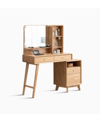 Solid Wood Vanity Table with Mirror and Storage Drawers