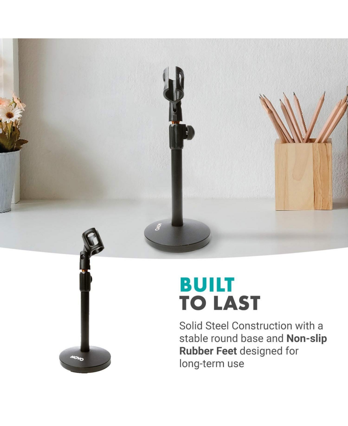 Movo Tmc-3 Adjustable Tabletop Mic Stand with Mic Clip