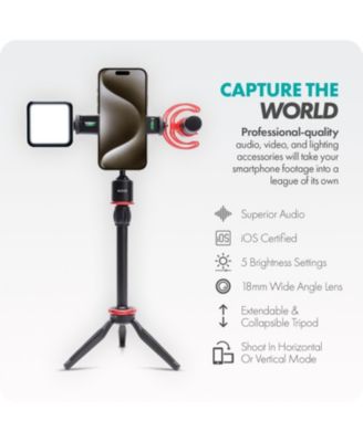 iVlog1-IP Vlogging Kit for iPhone 15/16/17 and up  (USB-C) with Microphone, Mini Tripod, LED Light, Wide-Angle Lens