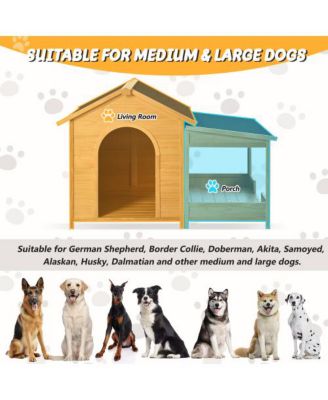 60.2inch Large Wooden Dog House with Porch Cabin Style Dog Crate with Asphalt Roof Nature