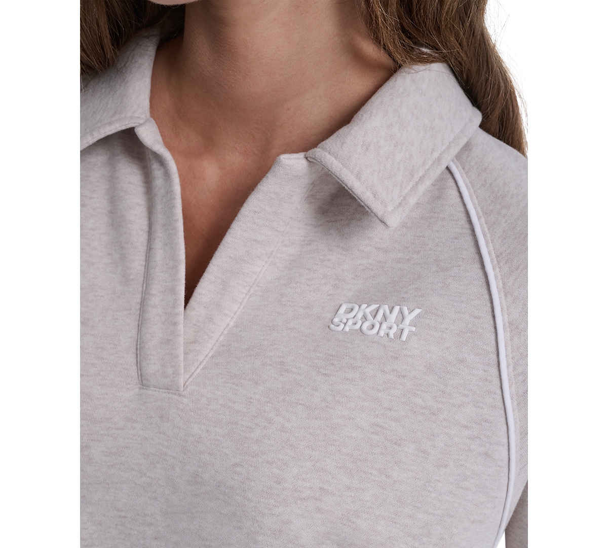 Dkny Sport Women's Hd Logo Piped Polo Sweatshirt