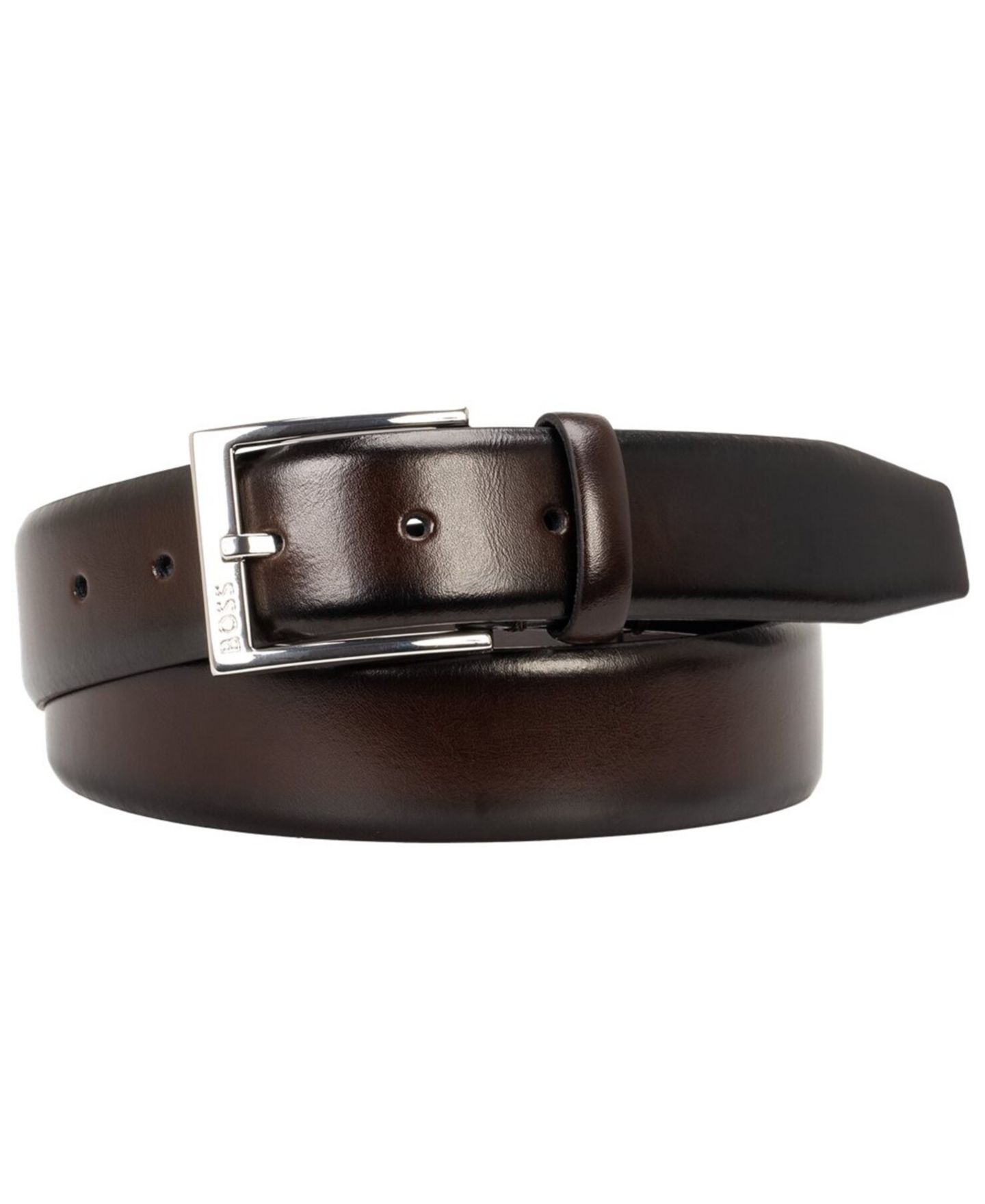 Мужской ремень Hugo Boss Engraved Logo Leather Business Belt, цвет: Коричневый — фото 1
