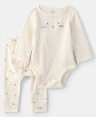 Baby Boys' or Baby Girls' Easter Bunny Rib Round Neck Bodysuit and Pants, 2-Piece Set
