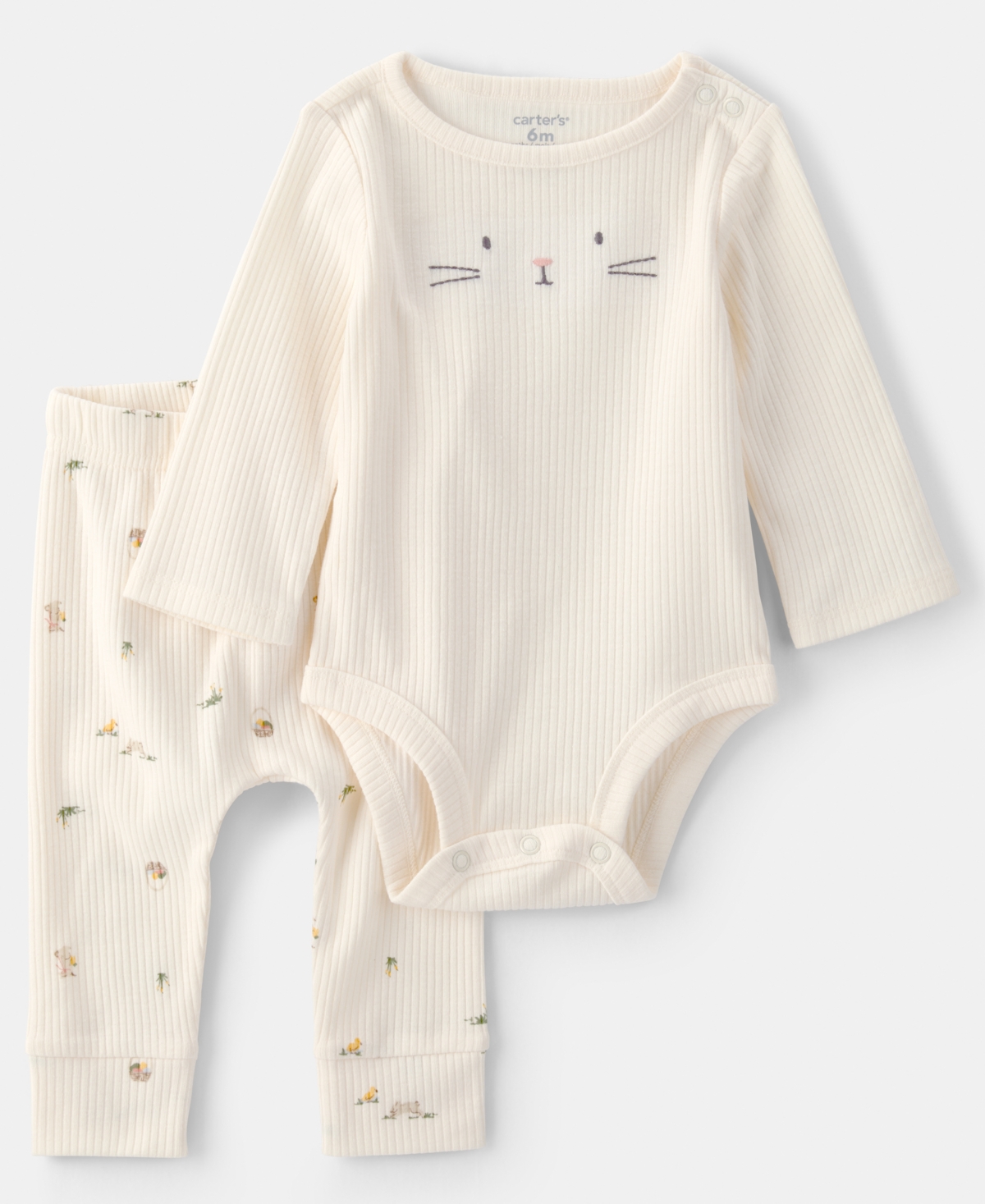 Carter's Baby Boys' or Baby Girls' Easter Bunny Rib Round Neck Bodysuit and Pants, 2-Piece Set