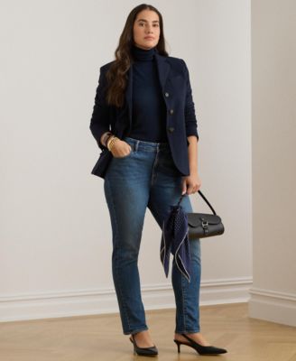 Plus Size Cotton Herringbone Jacquard Blazer