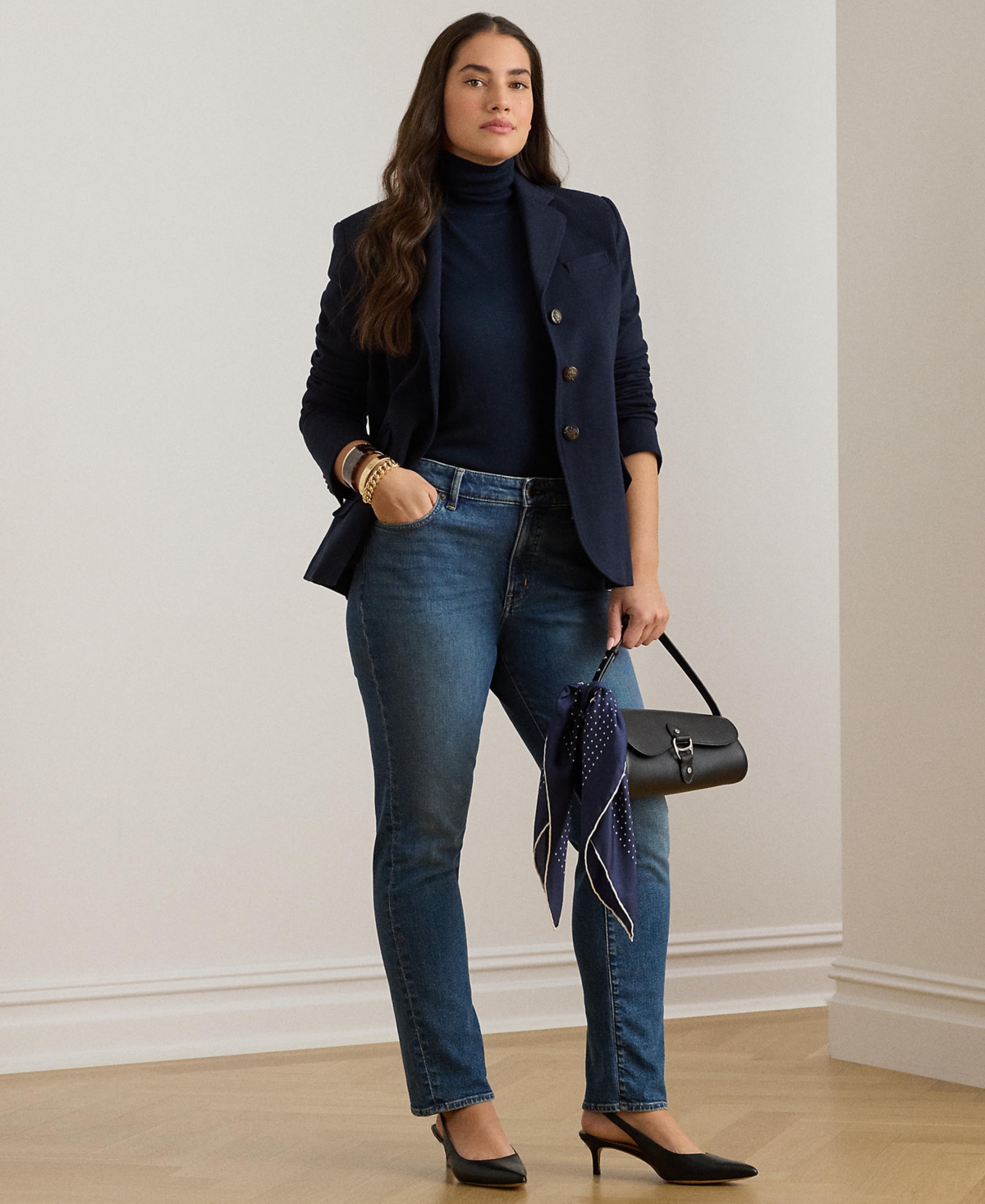 Lauren Ralph Plus Cotton Herringbone Jacquard Blazer