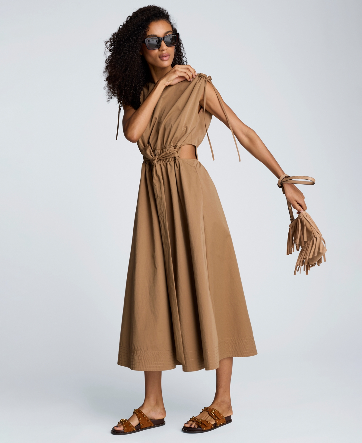 Kenneth Cole Women's Cotton Ruched Waist Midi Dress