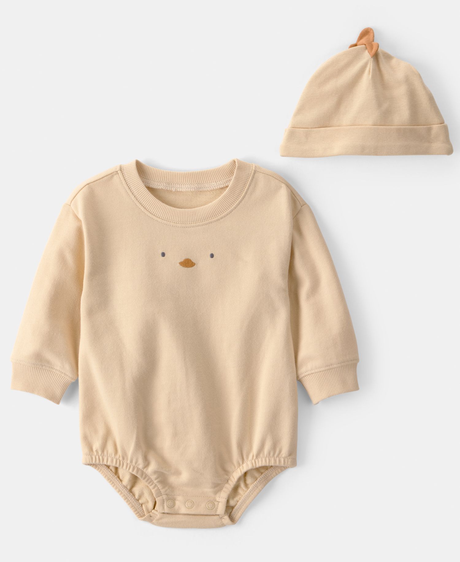 Baby Boys' or Baby Girls' Chick Bubble Round Neck Bodysuit and Hat, 2-Piece Set