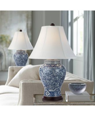Shonna Traditional Ginger Jar Table Lamps 27" Tall Blue Porcelain with Table Top Dimmer White Shade for Bedroom Living Room Bedside