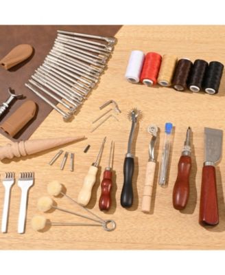 Leather Working Tools Kit, 72-Piece Leather Craft Set w/ Leather Storage Bag, Punching, Sewing, Stamping & Sanding