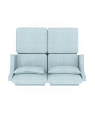 Chenille 2-Seater Sofa w/ Ottoman & Pillows - Sky Blue