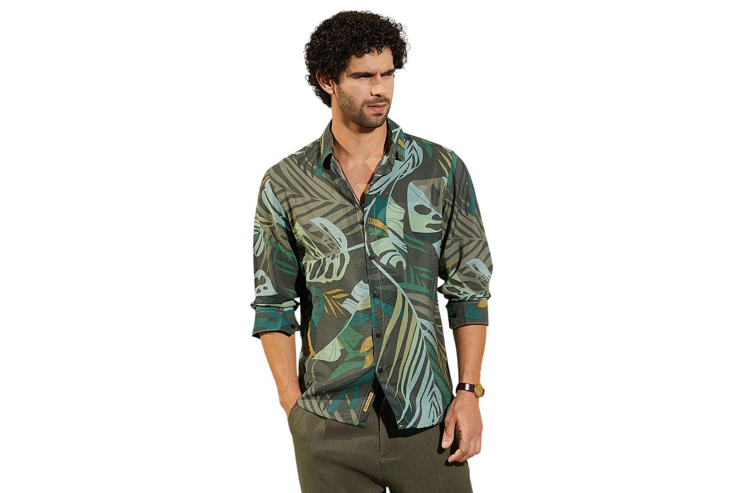 Men's Jungle Green Palm Print Casual Shirt
