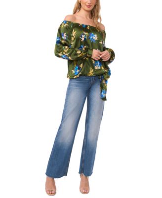 Women's Printed Off-The-Shoulder Long-Sleeve Top