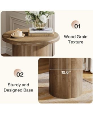 Round Side Table for Living Room Set of 2, Farmhouse Small End Table with Fluted Base, 20-Inch Rustic Brown Nightstand, Accent Furniture