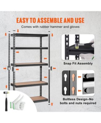 5-Tier Storage Shelving Unit, Adjustable, 2000-Lb Capacity, 30"L x 12"W x 60"H, Heavy-Duty Utility Rack