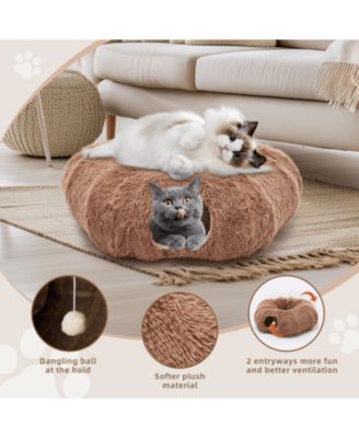 Brown Cat Tunnel with Cat Bed