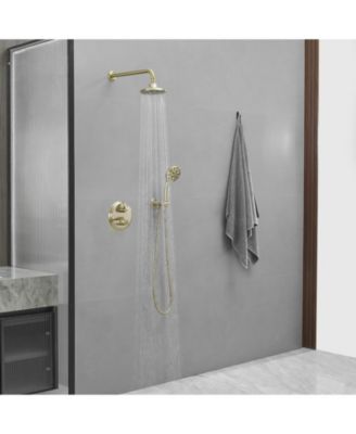 Single Handle 2-Spray Shower Faucet Set 1.8 GPM with Valve Dual Function Handheld Shower Head in Brushed Gold.