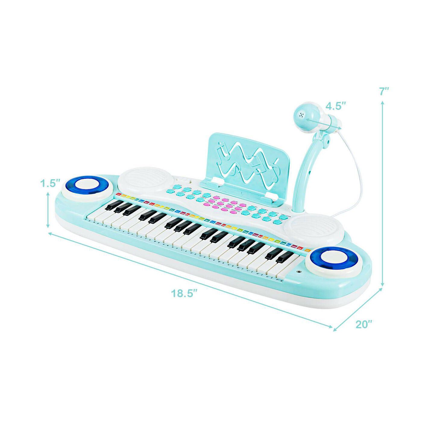 Детская игрушка HONGGE 37-Key Kids Electric Keyboard Piano With Learning Functions, Ages 18 Months+, цвет: Синий — фото 3