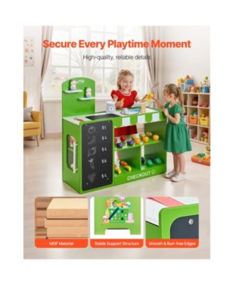 Wooden Kids Grocery Store Playset with Conveyor Belt and Toys