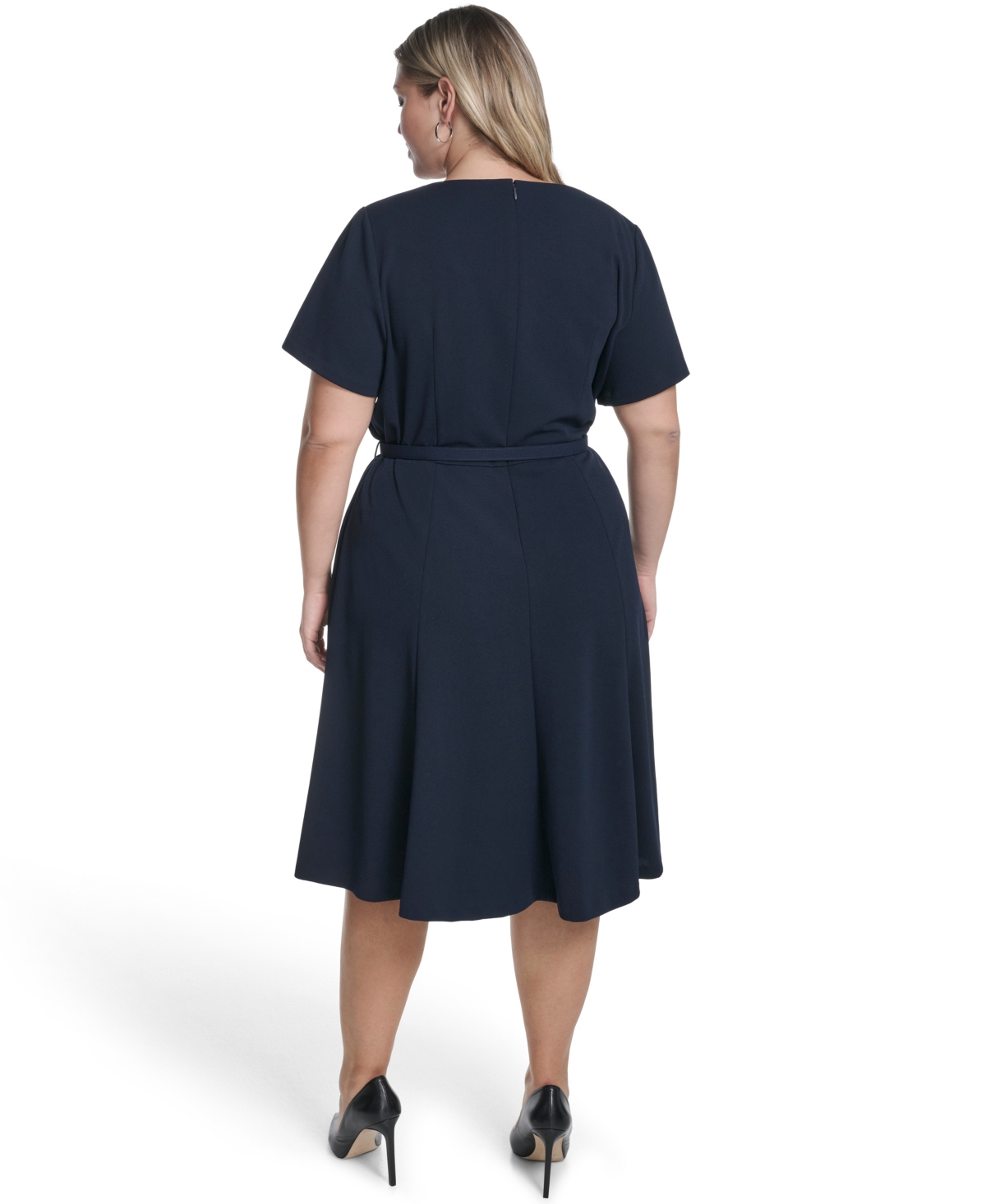 Calvin Klein Plus Asymmetrical Neck A-Line Midi Dress