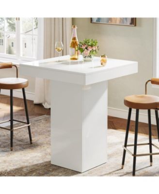 Bar Table, Square Kitchen Dining Table, Modern Counter Height Pub Cocktail Tables for Dining Room, Tavern, Coffee Corner, Party, White