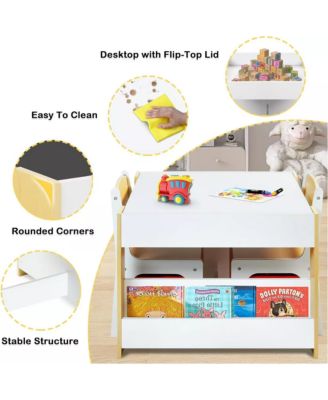 3-in-1 Kids Table with 2 Chairs, Storage and Removable Chalkboard Top