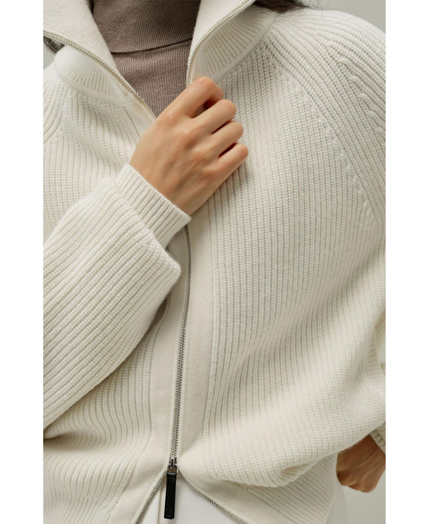 Women's Ribbed-knit Turtleneck Zip Cardigan
