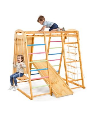 Indoor Playground Jungle Gym, 7-in-1 Wooden Indoor Playground for Kids
