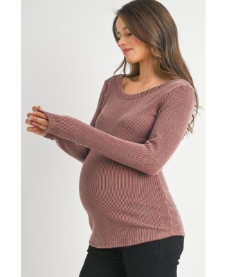 Maternity Scoop Neck Long Sleeve Ribbed Top