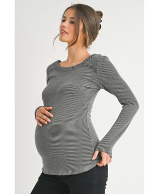 Maternity Scoop Neck Long Sleeve Ribbed Top