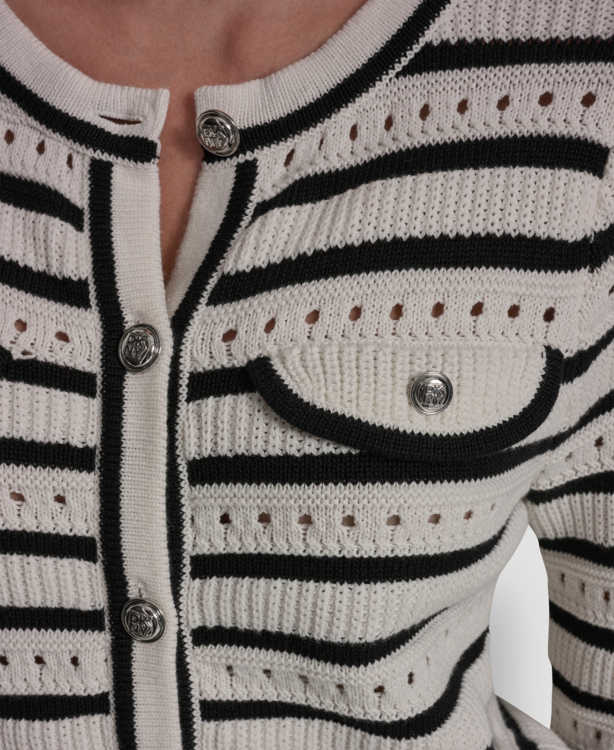 Dkny Jeans Petite Long-Sleeve Crewneck Pointelle Cardigan