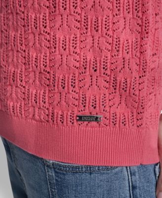 Petite Short-Sleeve Lace Pointelle Stitch Sweater