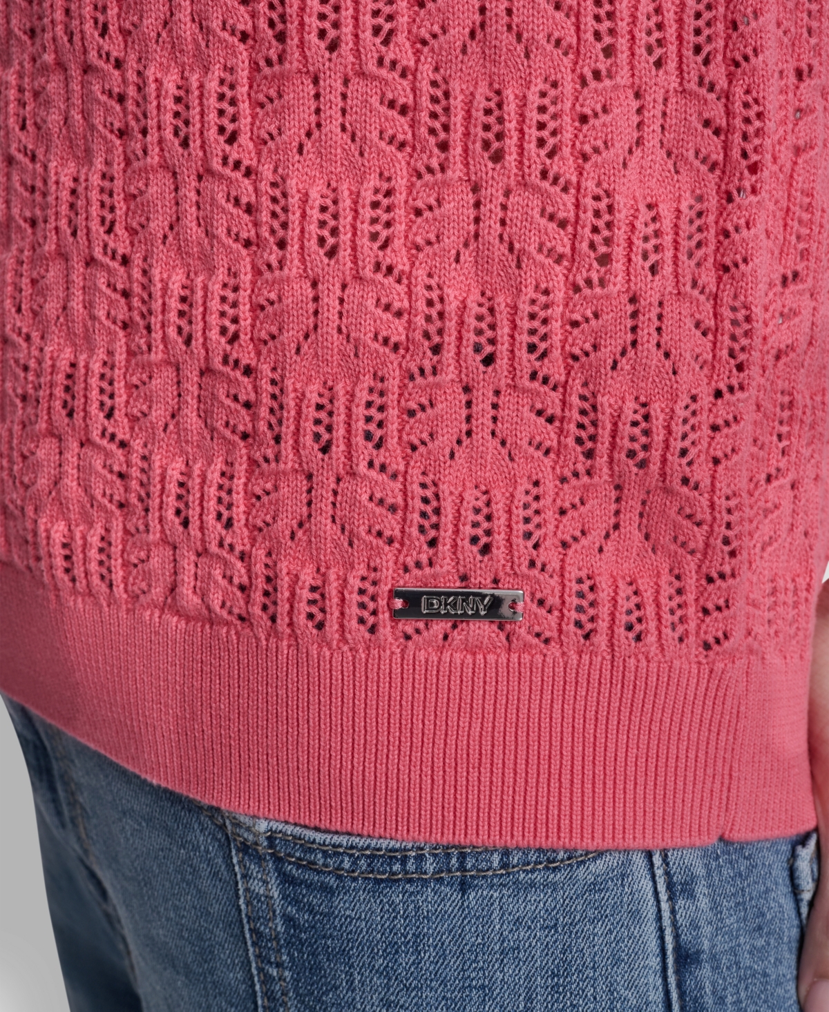 Dkny Jeans Petite Short-Sleeve Lace Pointelle Stitch Sweater